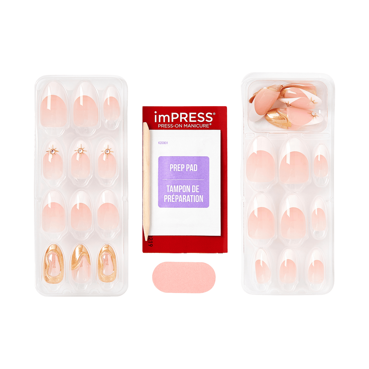 Impress Premium No Glue Fake Press On Nails - Over The Top | Design, Beige, Short, Oval, Manicure