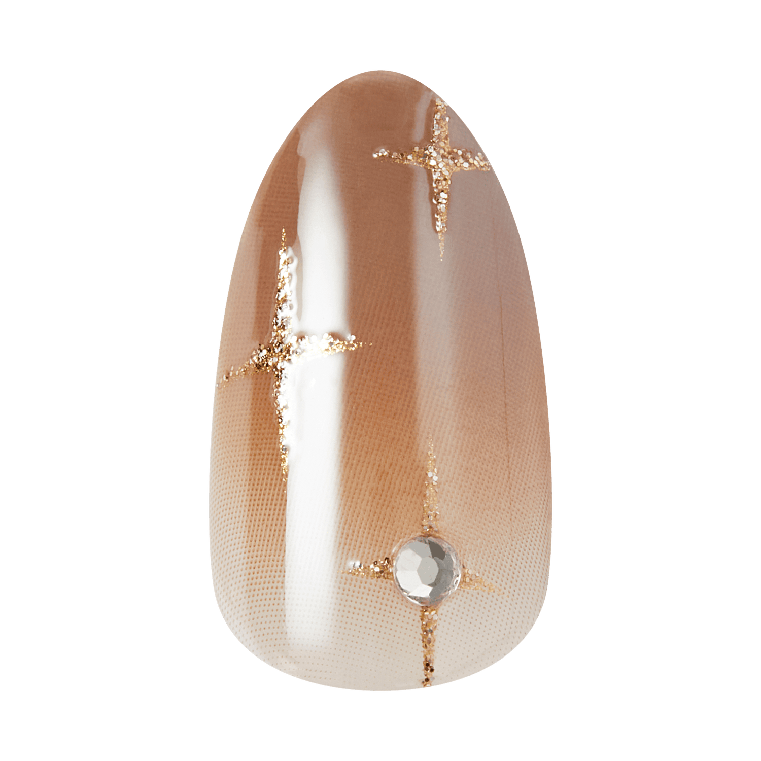 Impress Design No Glue Fake Press On Nails - Crisp | 3D &amp; Jewel Design, Brown, Medium, Almond, Manicure