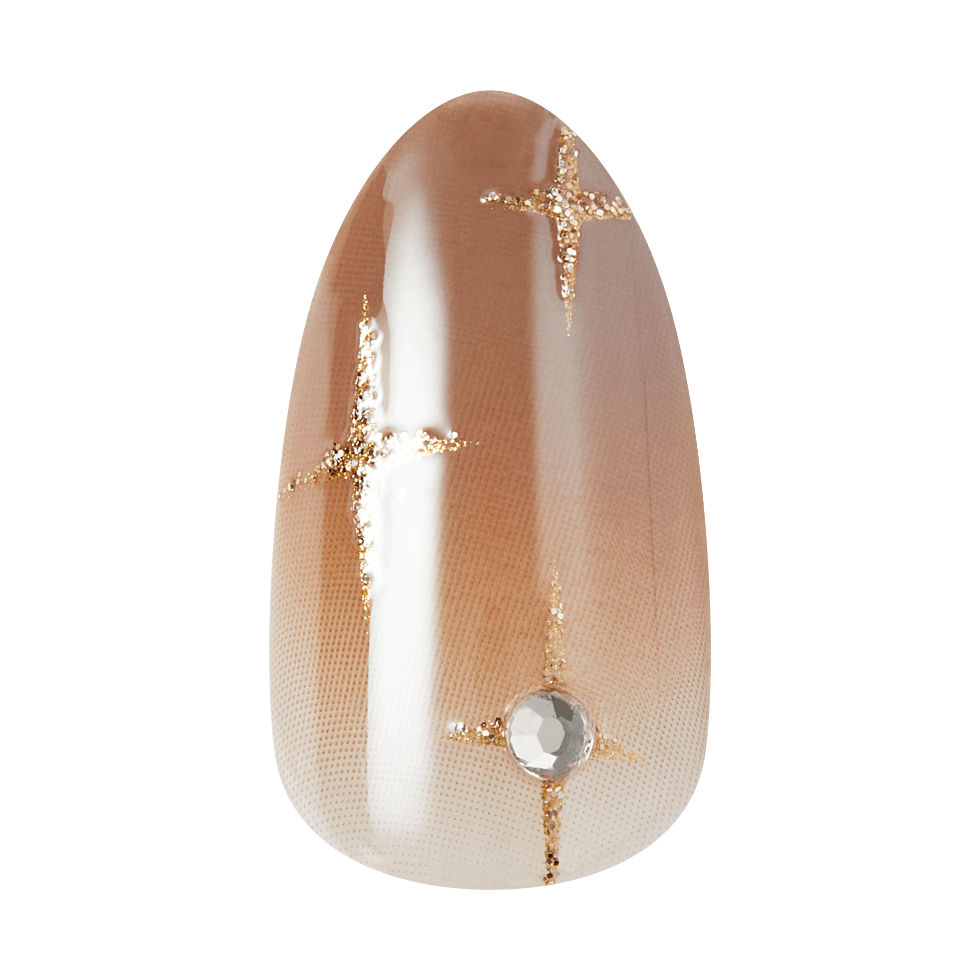 Impress Design No Glue Fake Press On Nails - Crisp | 3D &amp; Jewel Design, Brown, Medium, Almond, Manicure