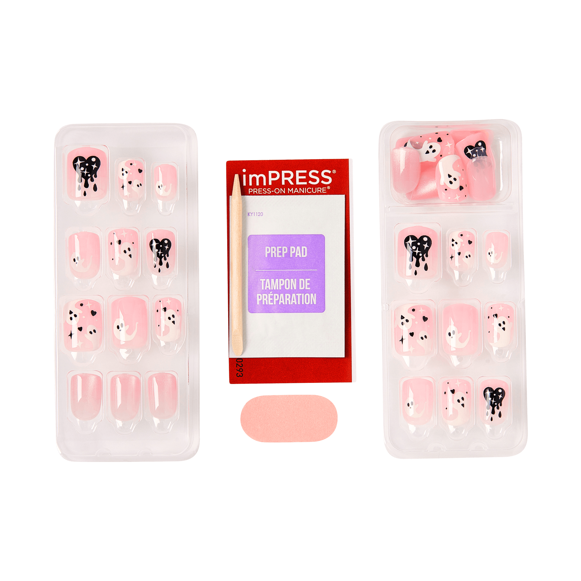 Impress Design Halloween No Glue Fake Press On Nails - Blood Moon | Design, Pink, Short, Squoval, Glow In The Dark, Manicure