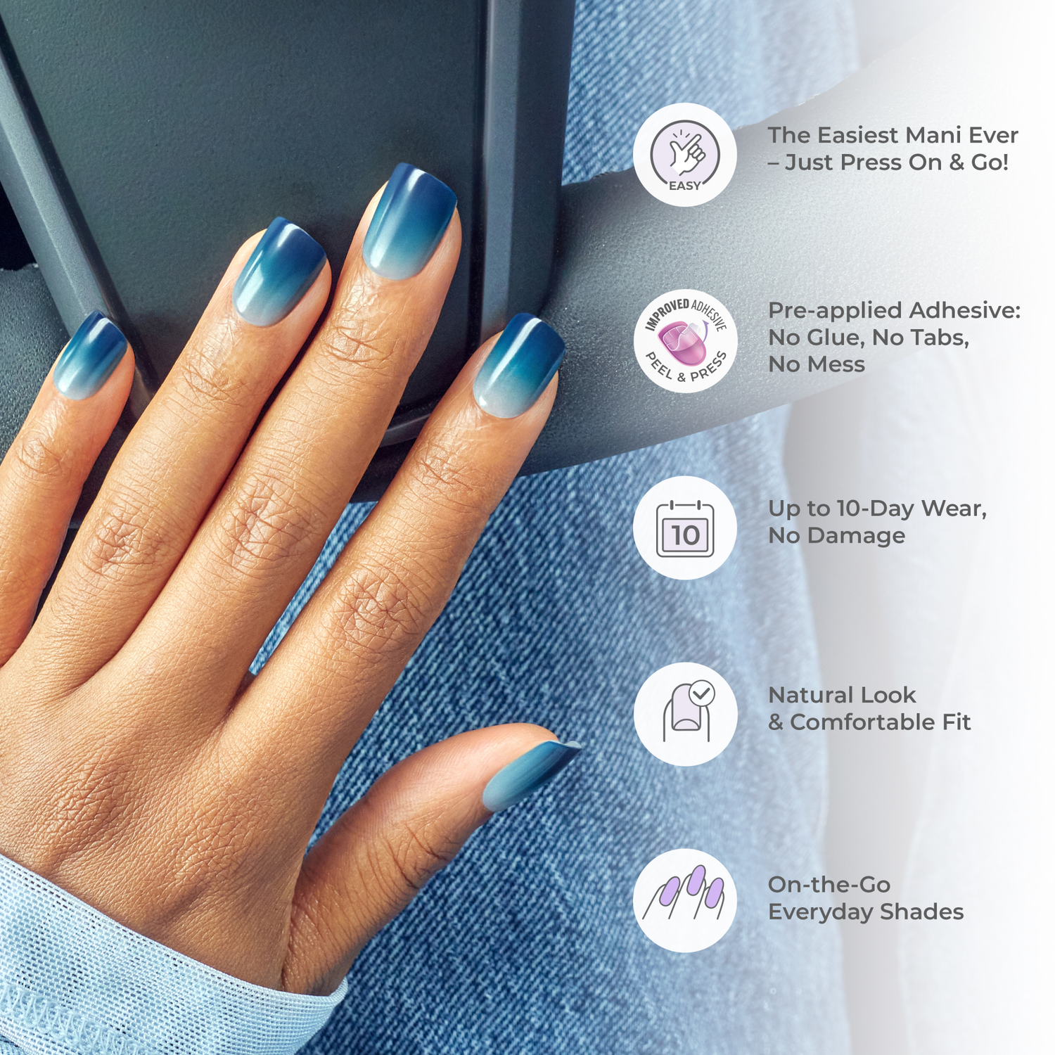 Impress Color No Glue Fake Press On Nails - Boreal | Solid, Green, Short, Squoval, Manicure