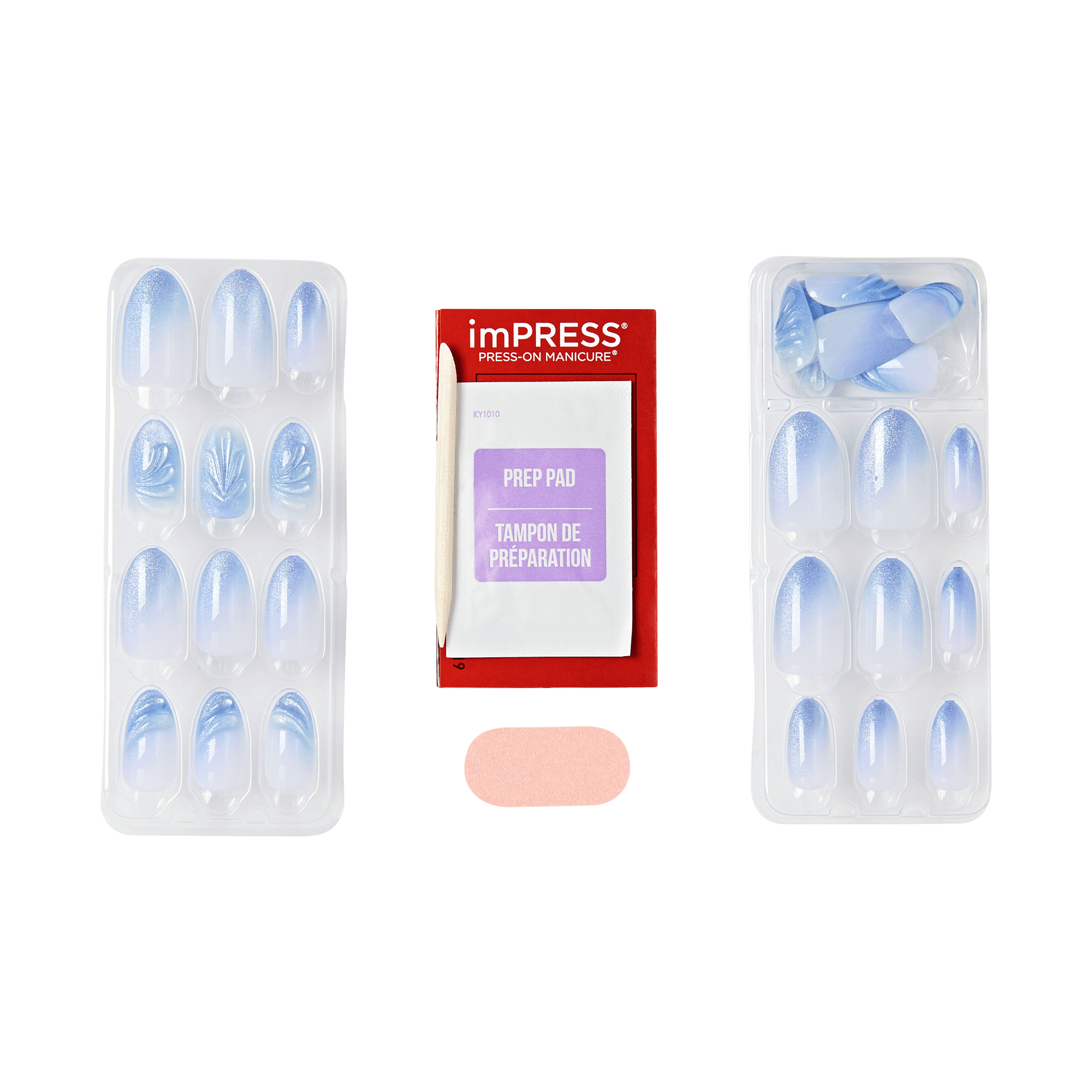 imPRESS press-on manicure packaging with nail forms and prep pad