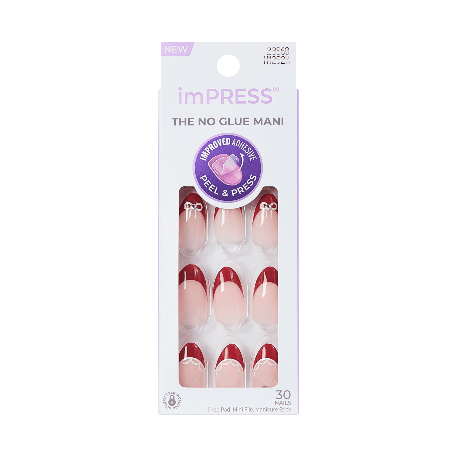 Impress Design No Glue Fake Press On Nails - Buzz | French Design, White, Medium, Almond, Manicure