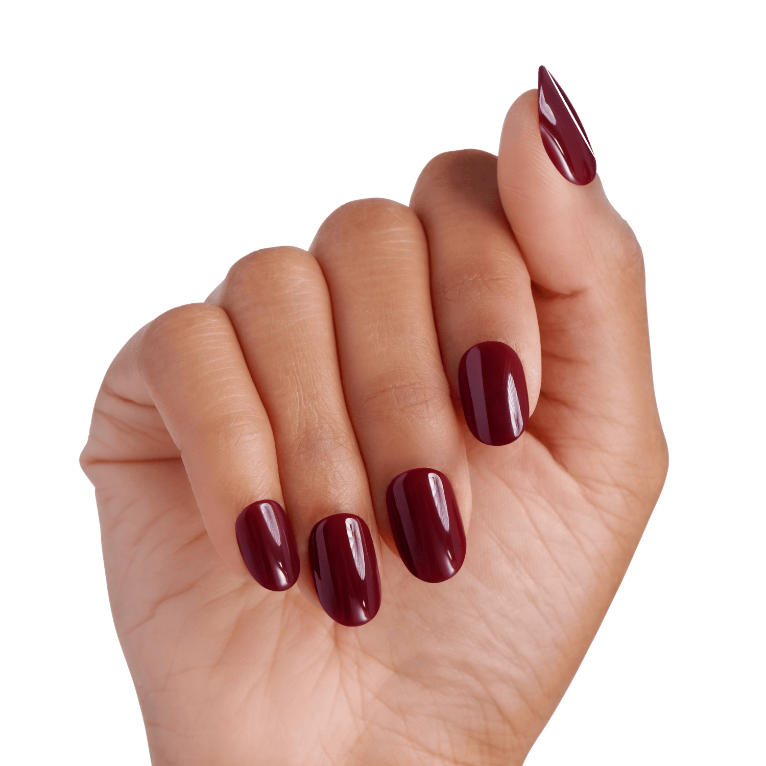 Impress Color No Glue Fake Press On Nails - Over You | Solid, Red, Short, Oval, Manicure