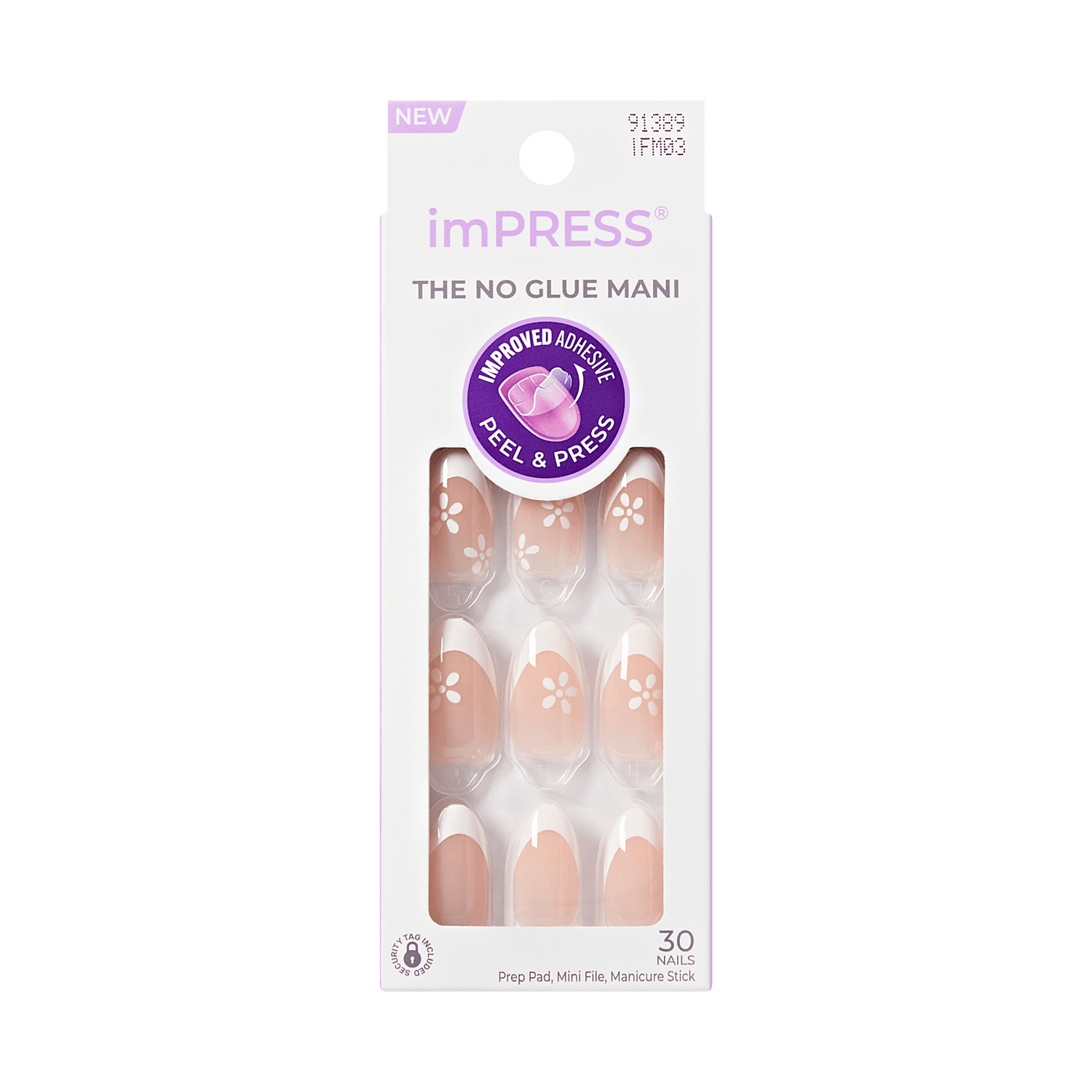 Impress French No Glue Fake Press On Nails - Fearless | French Tips, White &amp; Neutral, Medium, Almond, Manicure