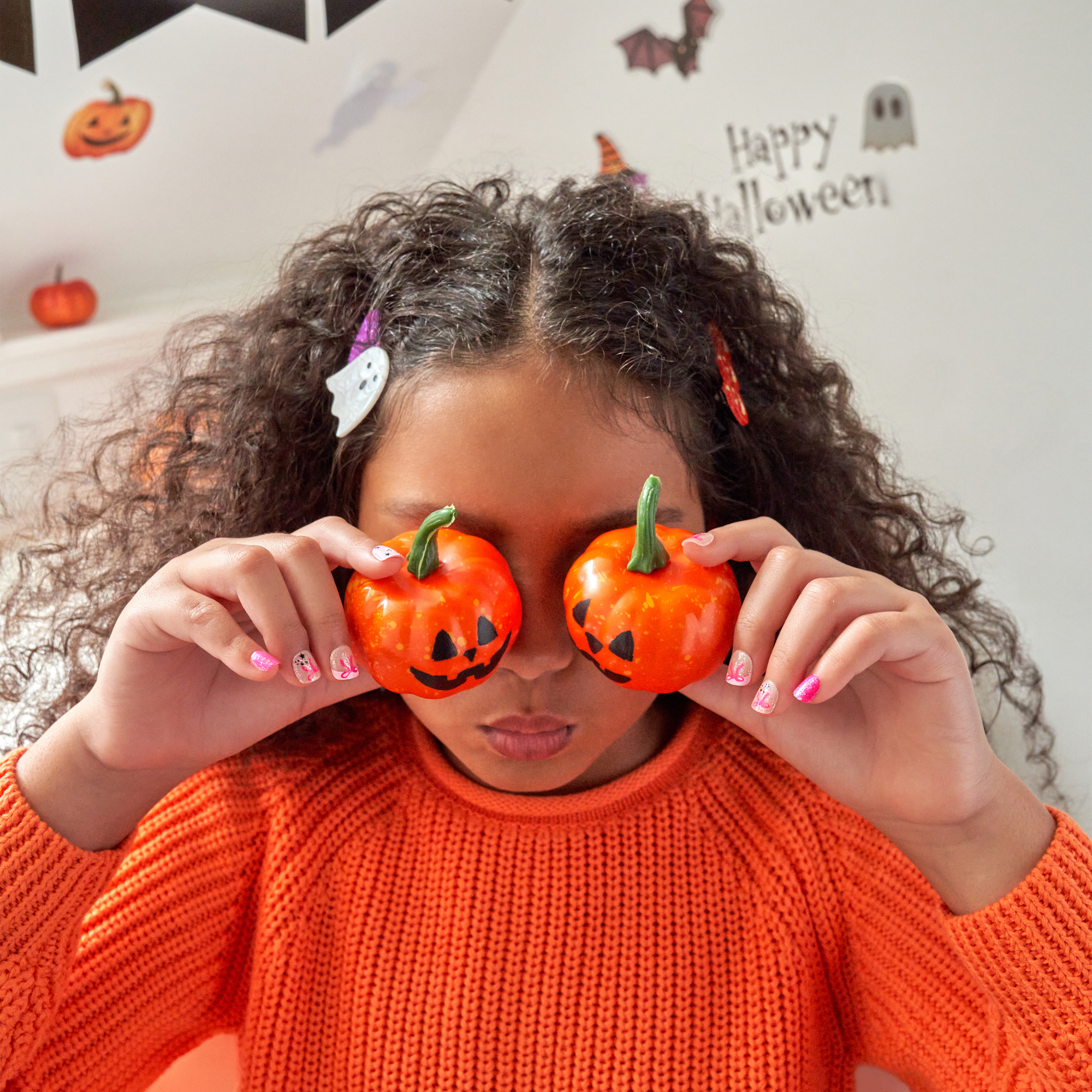 Impress Kids Halloween No Glue Fake Press On Nails - Sweet Spooks | Design, Pink, Kids, Squoval, Glow In The Dark, Manicure