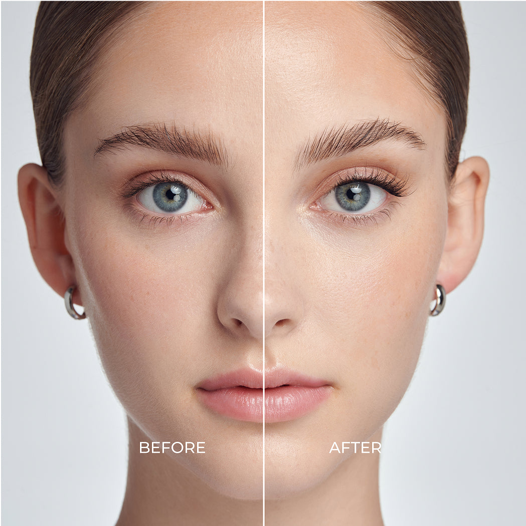 Before and after comparison showing eyelash enhancement results with imPRESS Easy Tab lashes.