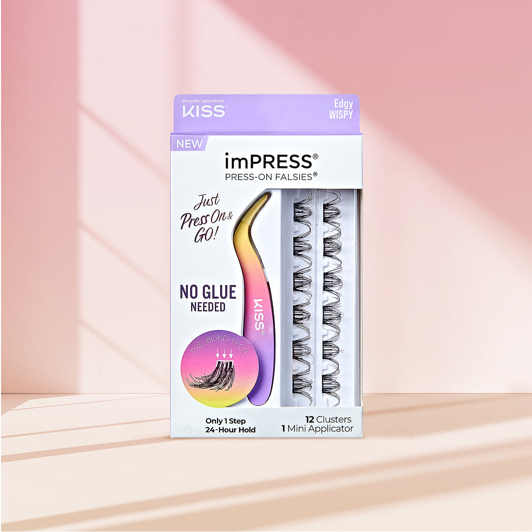 KISS imPRESS Press-On Falsies Edge Wispy, 12 clusters, no glue needed