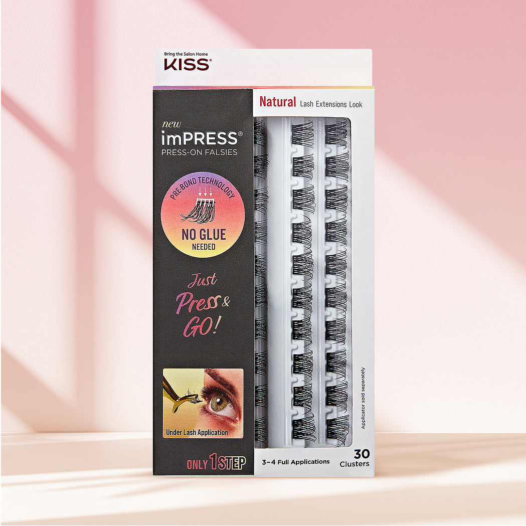 KISS imPRESS Press-On Falsies Natural Lash Extensions, 30 clusters, no glue needed