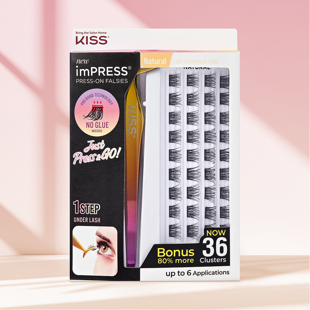 KISS imPRESS Press-On Falsies Natural Lash Extensions, 36 Clusters, No Glue Needed