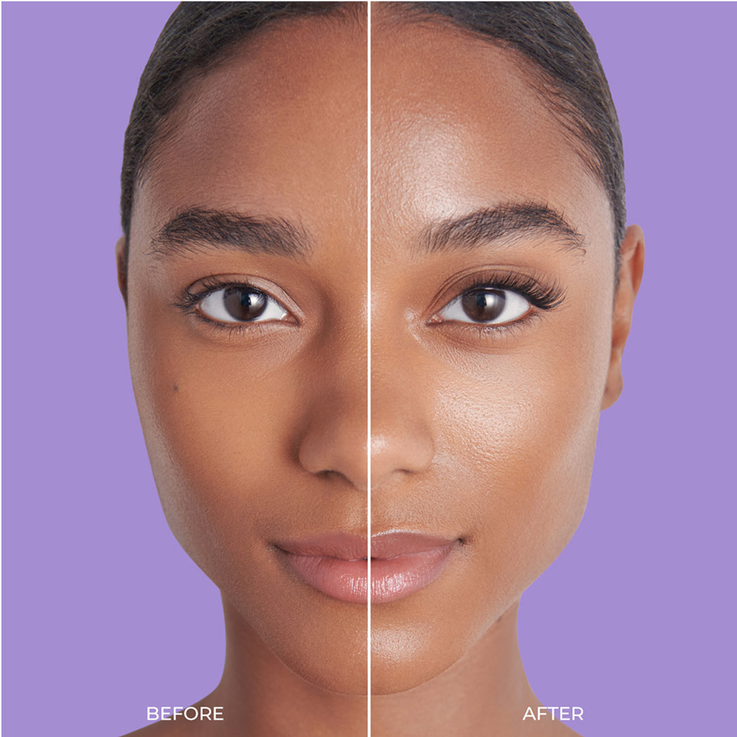 Before and after comparison showing skin texture and radiance improvement with imPRESS product.