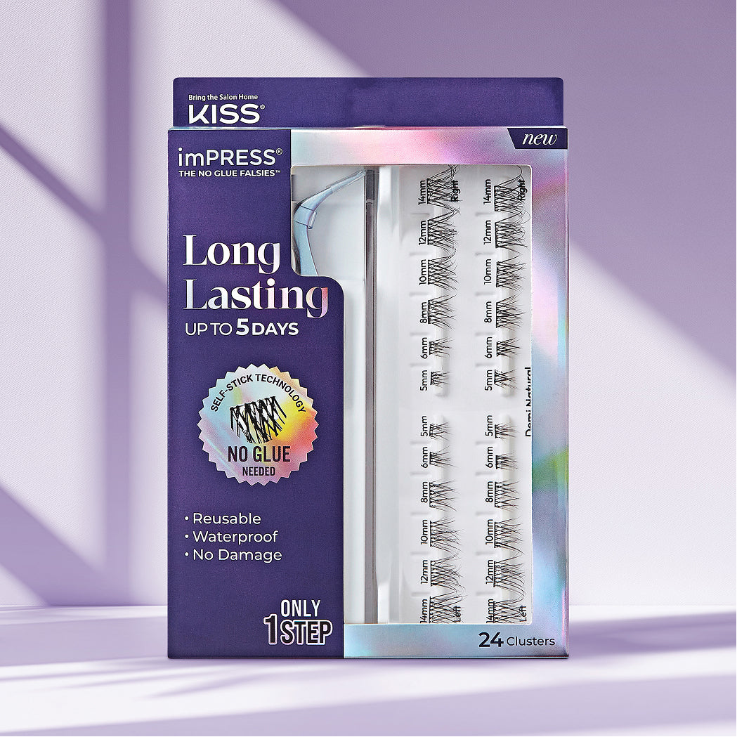 KISS imPRESS Long Lasting false eyelashes, 24 clusters, no glue needed