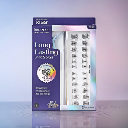 A package of imPRESS Long Lasting starter pack of lashes in "Demi Edgy" which includes 24 lashes and lash tool. 