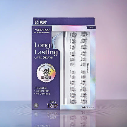 A package of imPRESS Long Lasting multipack of lashes displayed in "Demi Wispy".