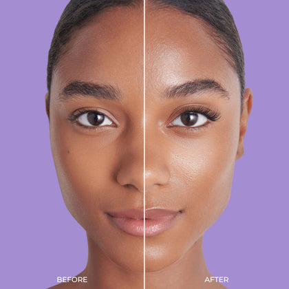 A side by side photo that shows off the difference between natural lashes and  a full set of imPRESS press on lashes, adding volume and length. 