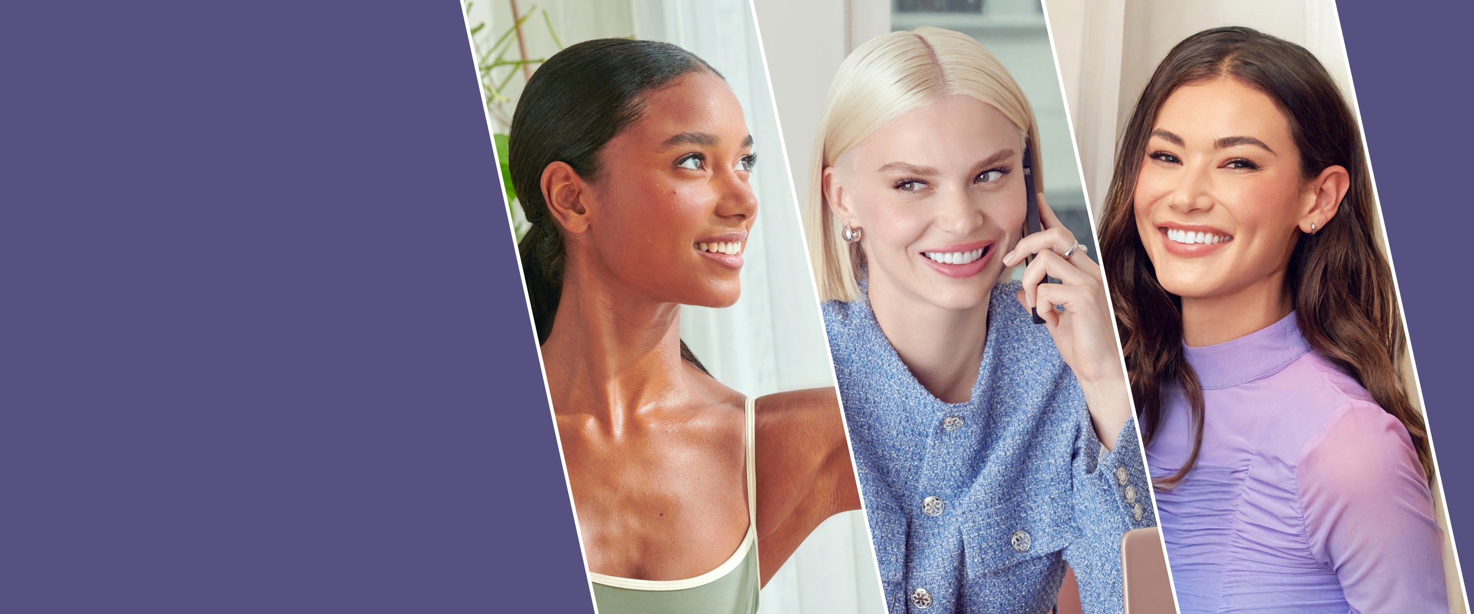 A web banner showing 3 separate women in different occasions - special, work, and everyday wearing imPRESS Long Lasting lashes.