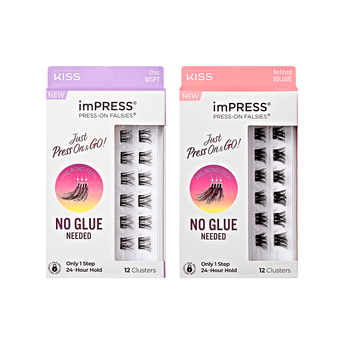 imPRESS Press-On Falsies: Chic Wispy and Refined Volume, 12 clusters each, no glue needed.