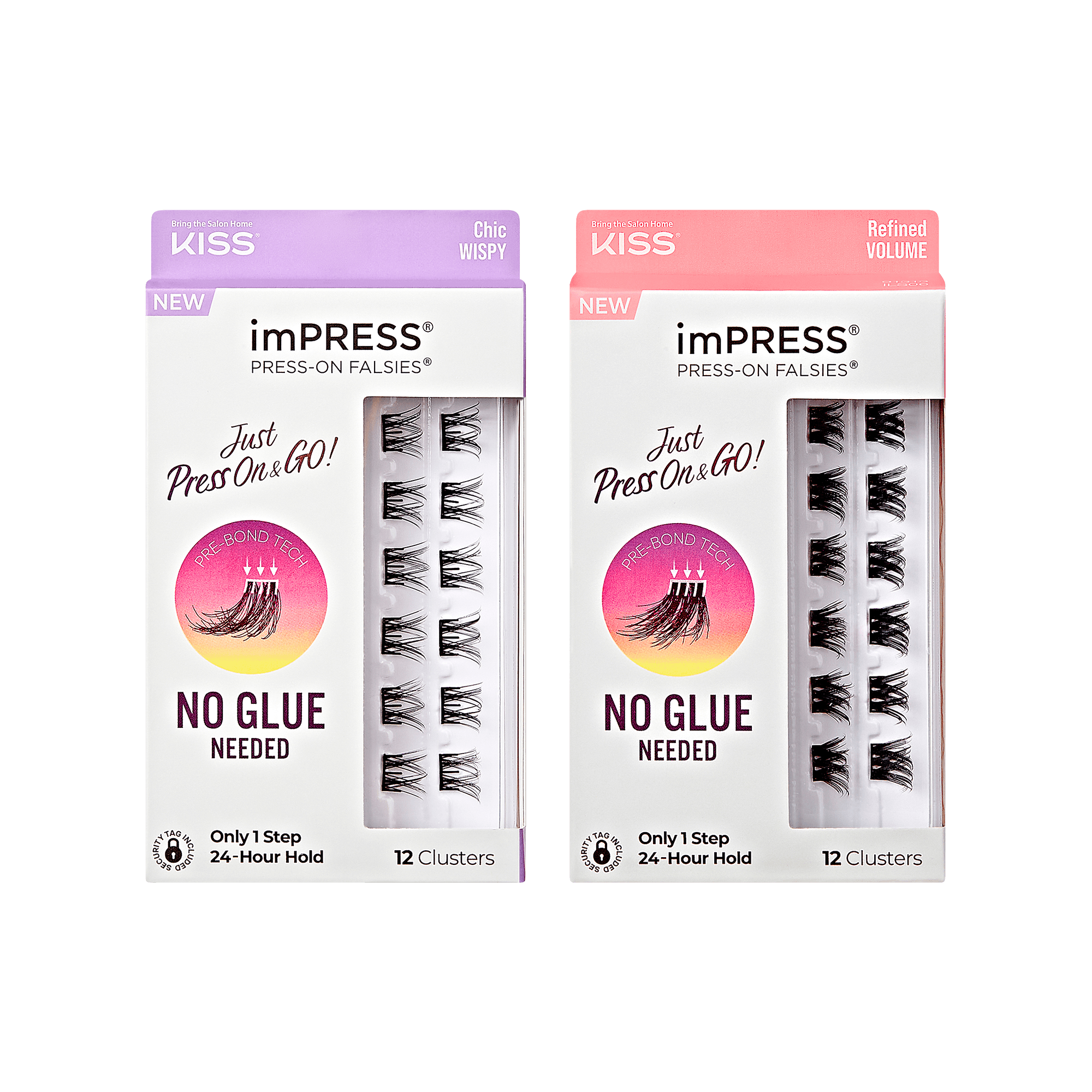 imPRESS Press-On Falsies: Chic Wispy and Refined Volume, 12 clusters each, no glue needed.