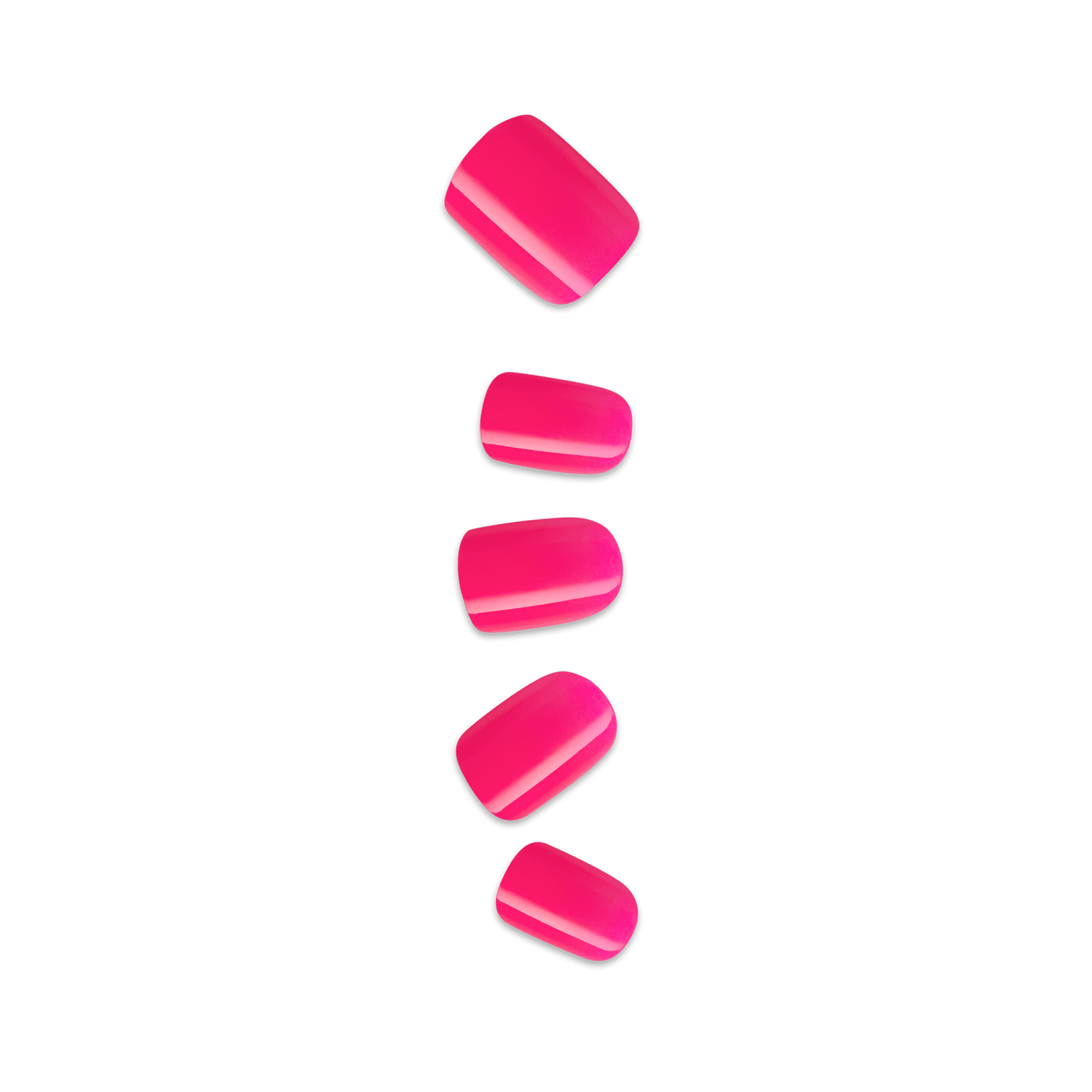 Five pink press on nails on a transparent background