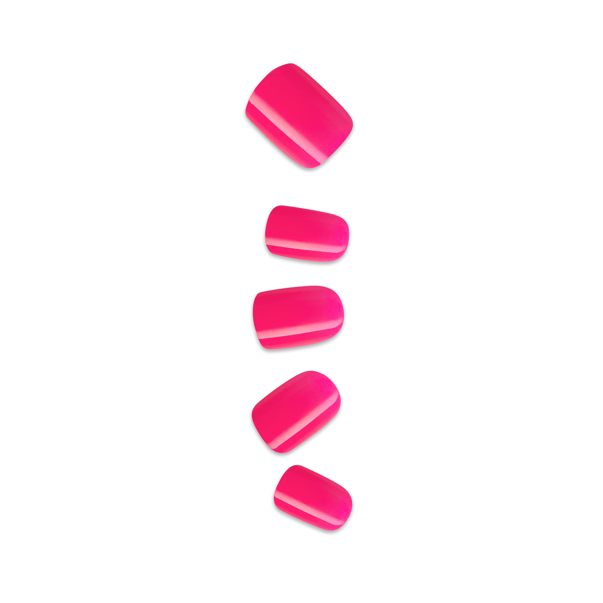 Five pink press on nails on a transparent background