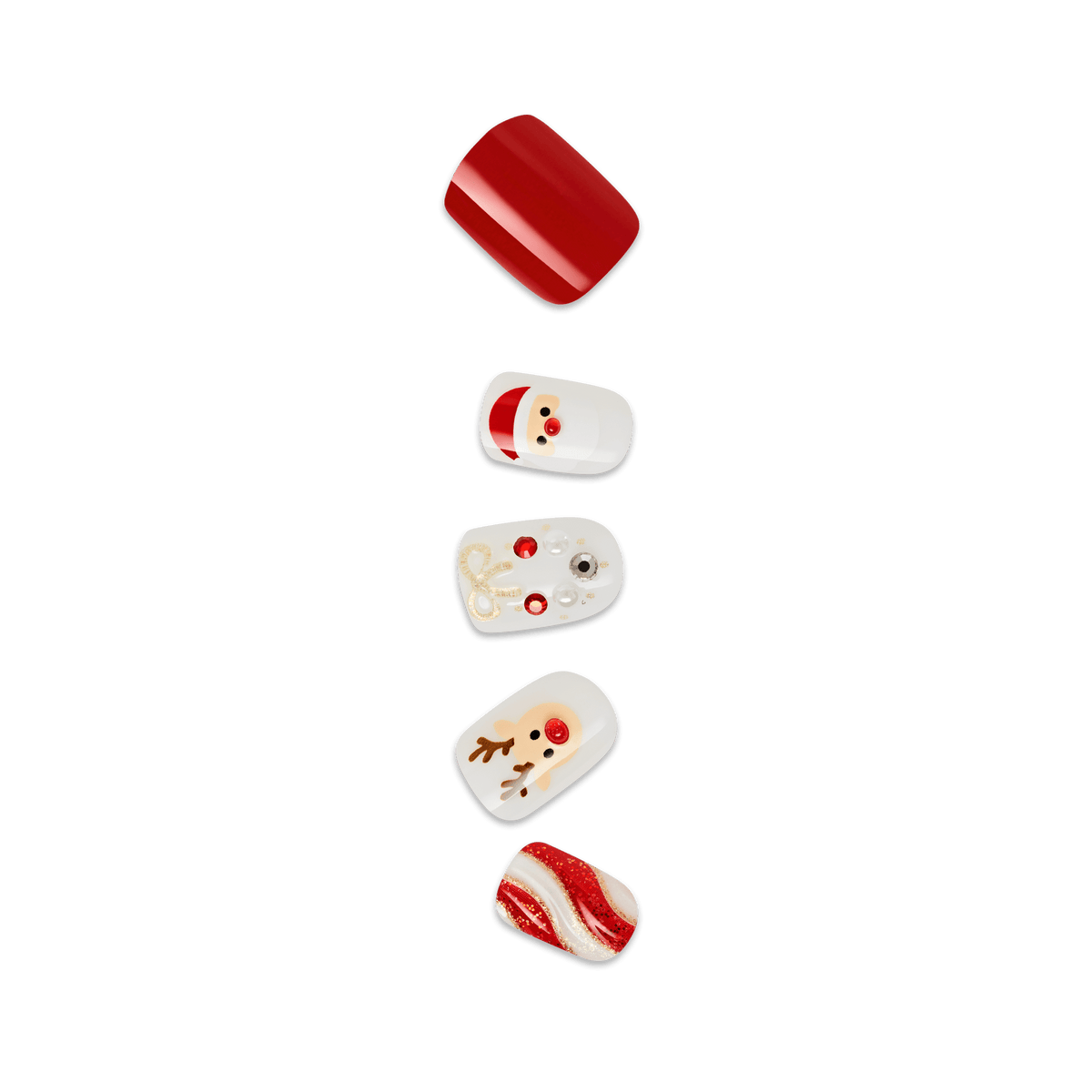 Impress Design Holiday No Glue Fake Press On Nails - Starlit | Design, Red &amp; White, Short, Squoval, Manicure