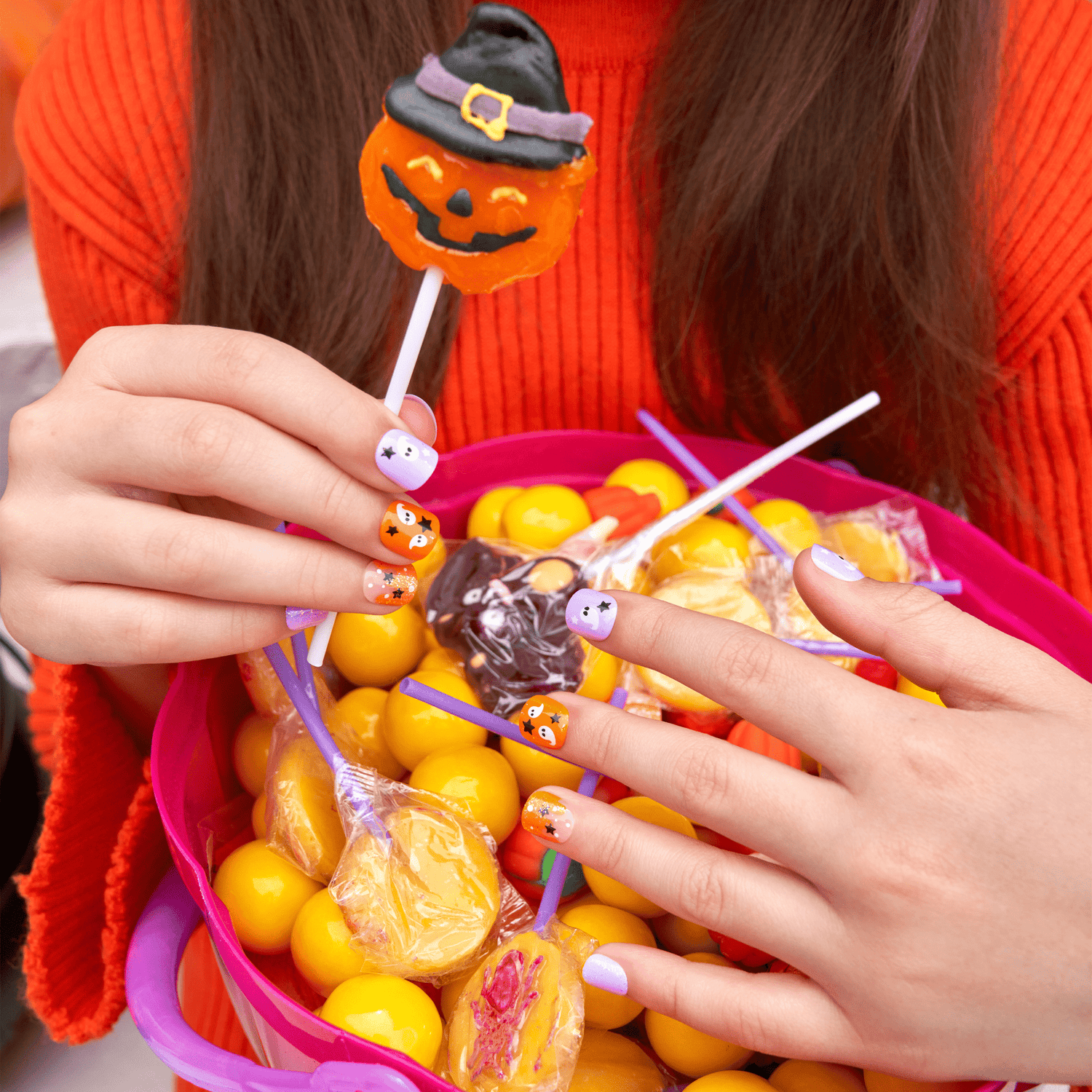Impress Kids Halloween No Glue Fake Press On Nails - Boo! | Design, Purple &amp; Orange, Kids, Squoval, Glow In The Dark, Manicure