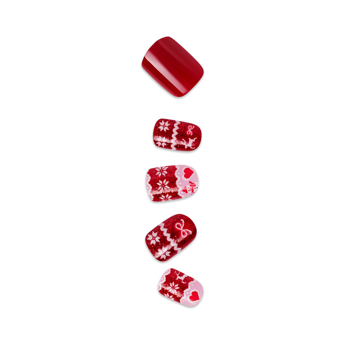 Impress Design Holiday No Glue Fake Press On Nails - Winter Luxe | Design, Red, Short, Squoval, Manicure