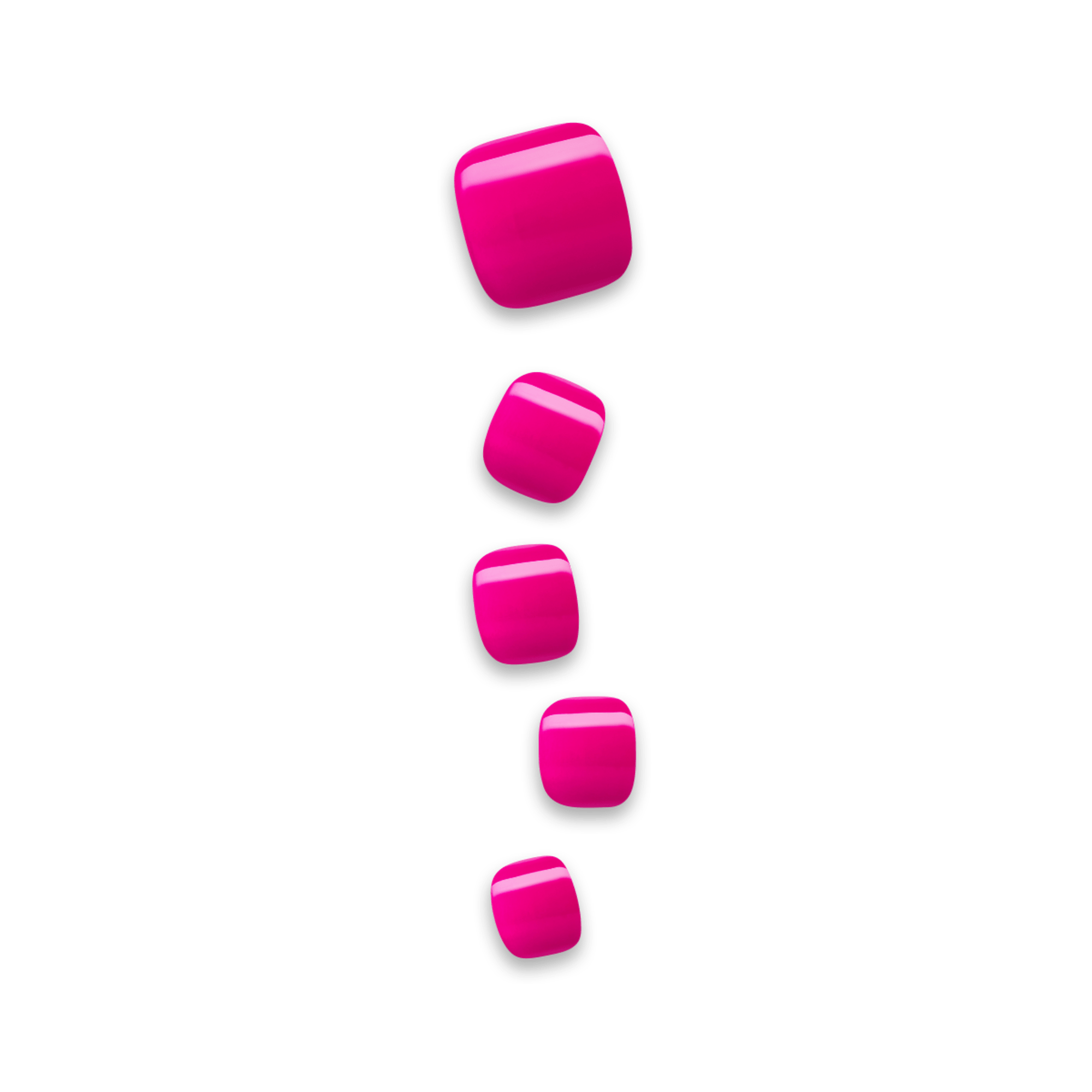 Five pink square toe nails on a transparent background