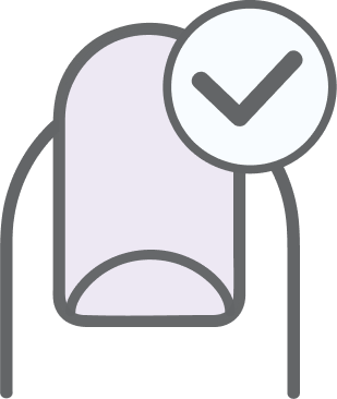 Natural nail approved checkmark icon with hand gesture