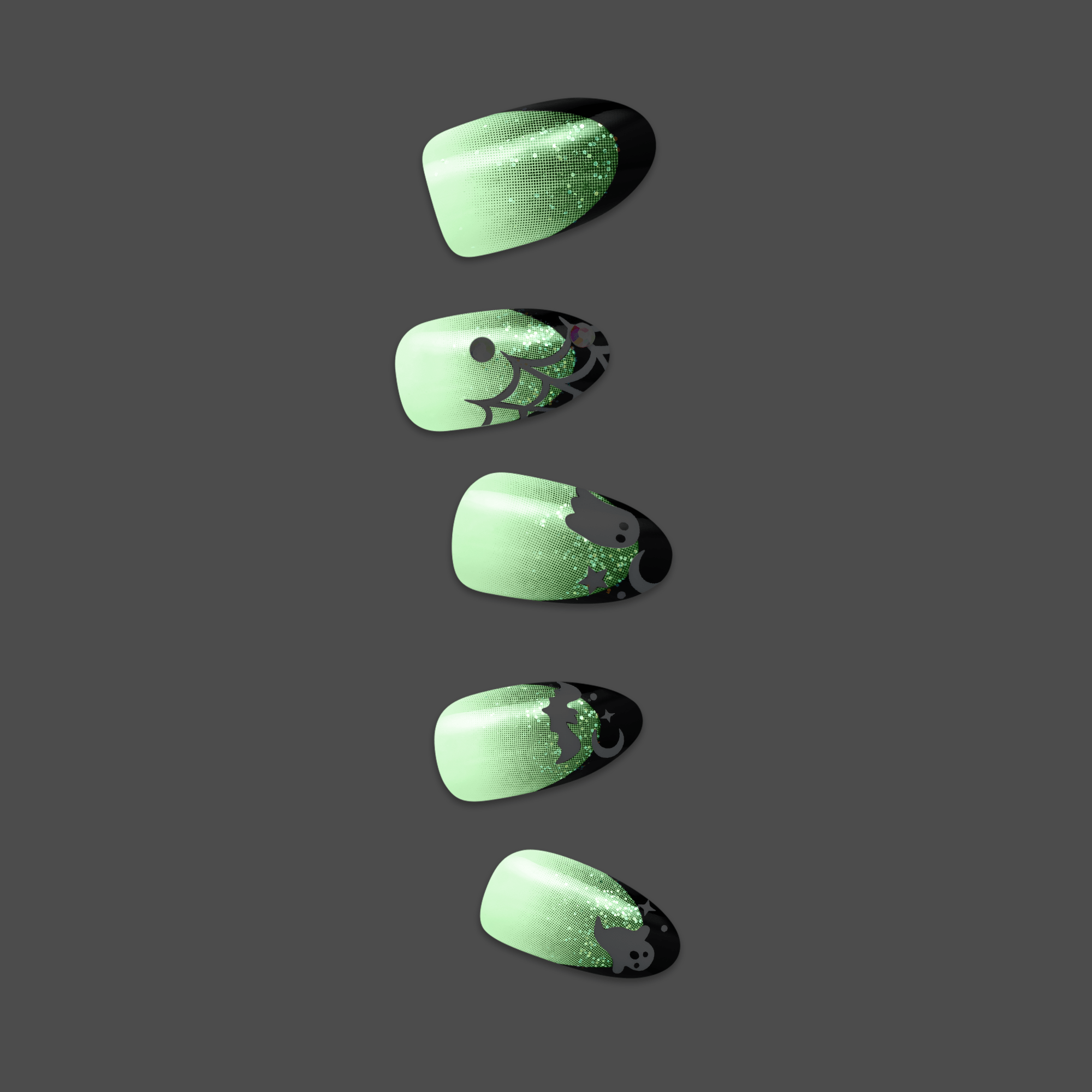 Impress Design Halloween No Glue Fake Press On Nails - Boo Proof | French Design, Black, Medium, Almond, Glow In The Dark, Manicure