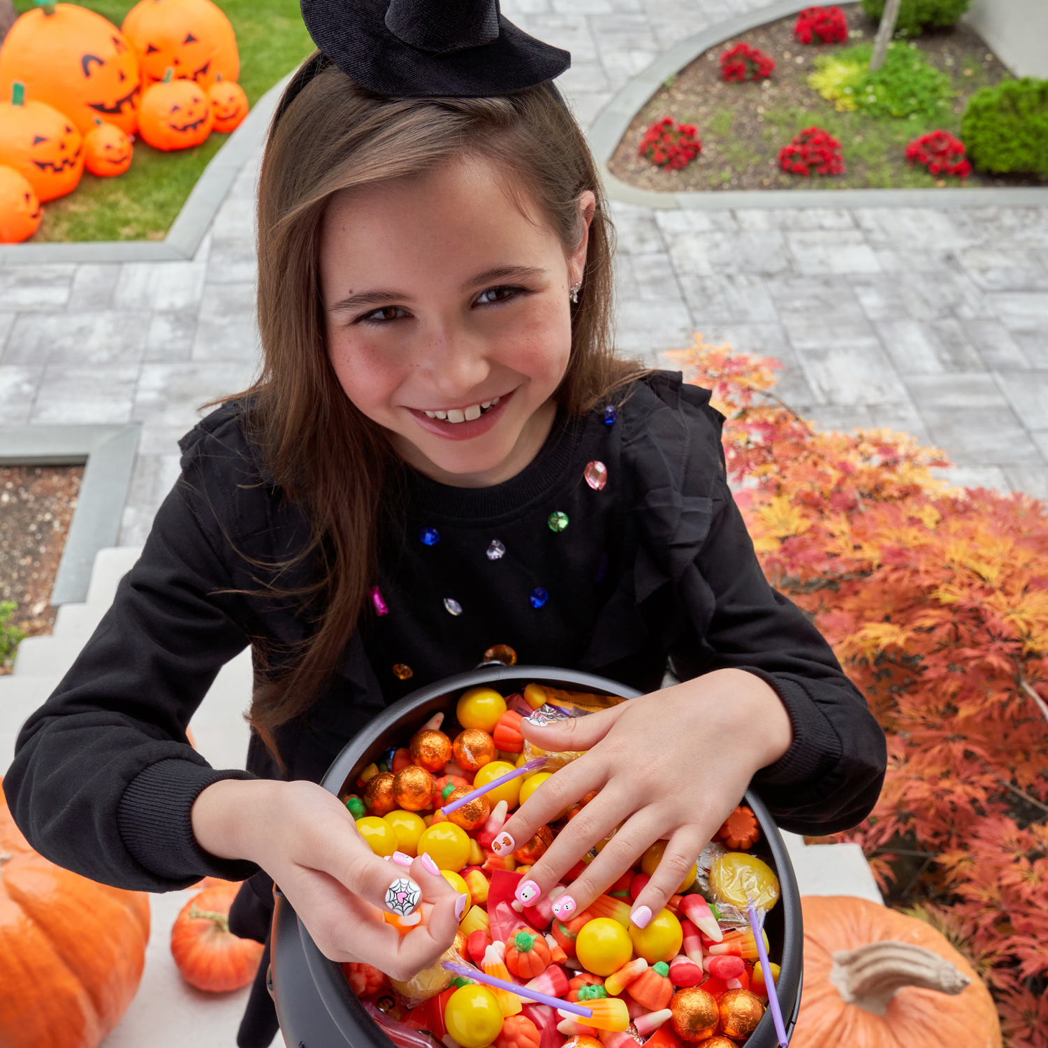 Impress Kids Halloween No Glue Fake Press On Nails - Night Sparkles | Design, Pink, Kids, Squoval, Glow In The Dark, Manicure