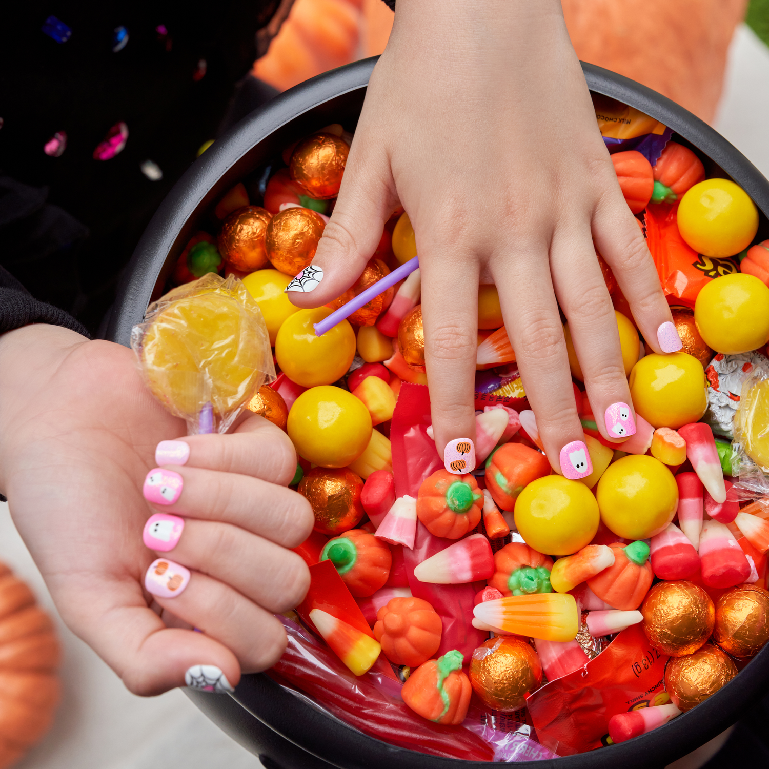 Impress Kids Halloween No Glue Fake Press On Nails - Night Sparkles | Design, Pink, Kids, Squoval, Glow In The Dark, Manicure