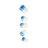 Set of five press-on nails with a blue and white ombre design, some featuring iridescent glitter accents on a clear background.