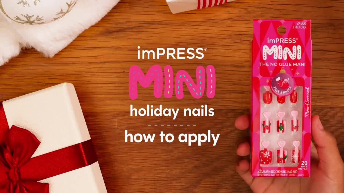 Impress Kids Holiday No Glue Fake Press On Nails - Little Elf | Design, Multicolor, Kids, Squoval, Manicure