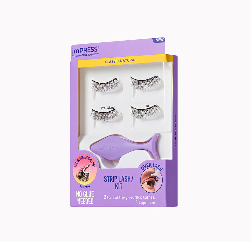 imPRESS Strip Lash Kit Classic Natural pre-glued false eyelashes with applicator