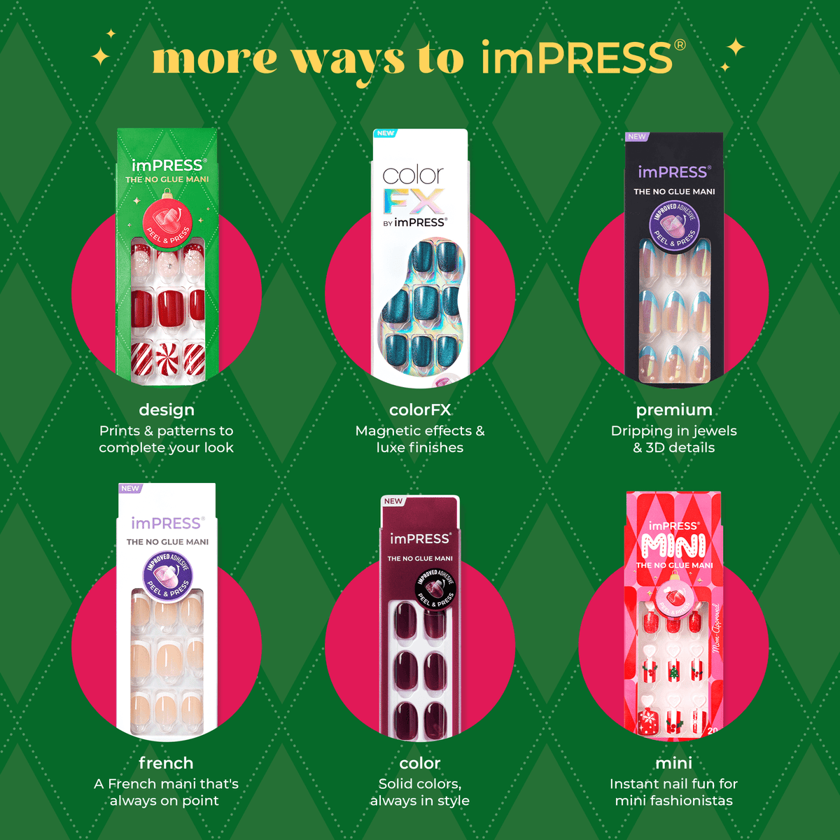 Impress Design Holiday No Glue Fake Press On Nails - Flare | Design, Gold, Short, Squoval, Manicure