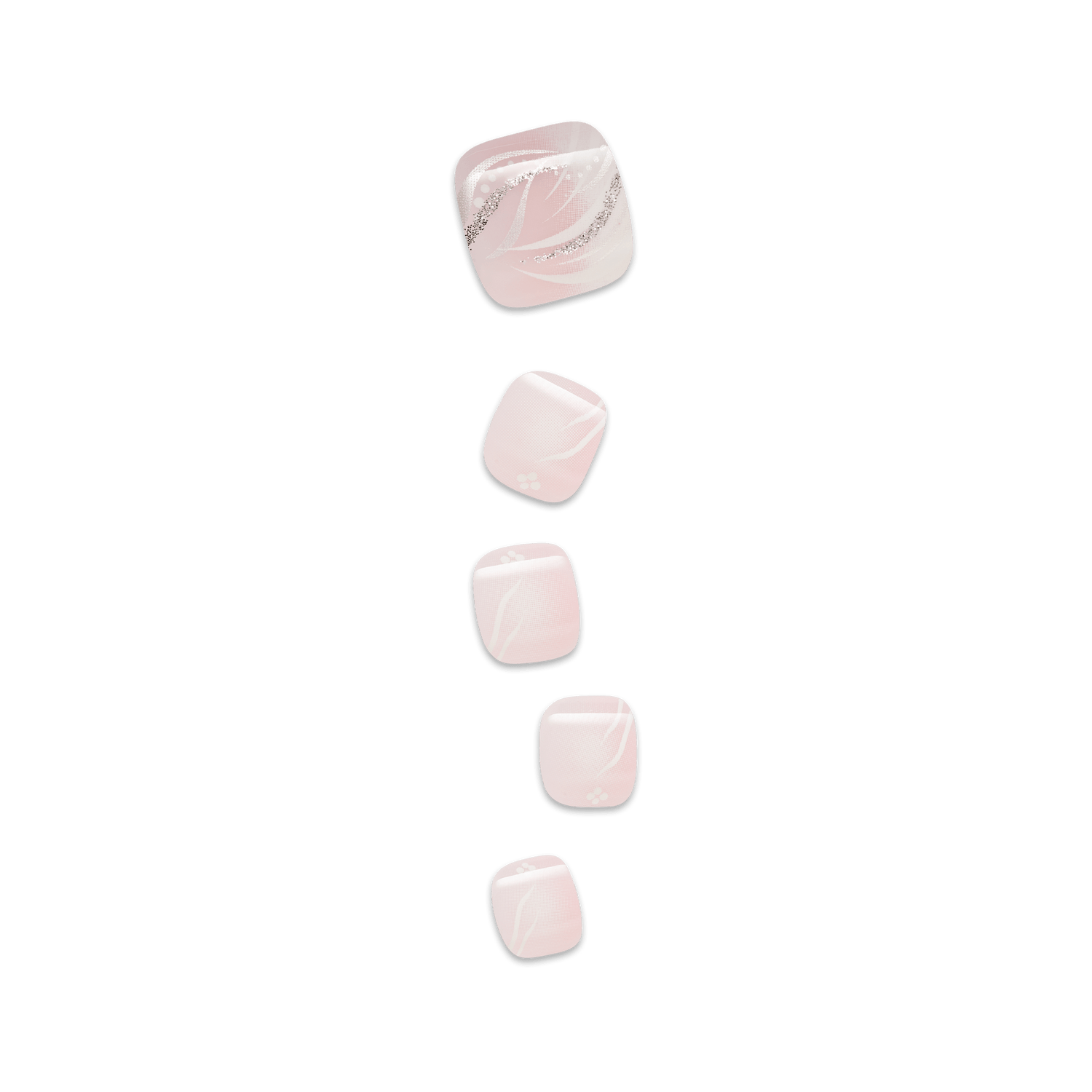 Five pink press on toenails stickers on a transparent background