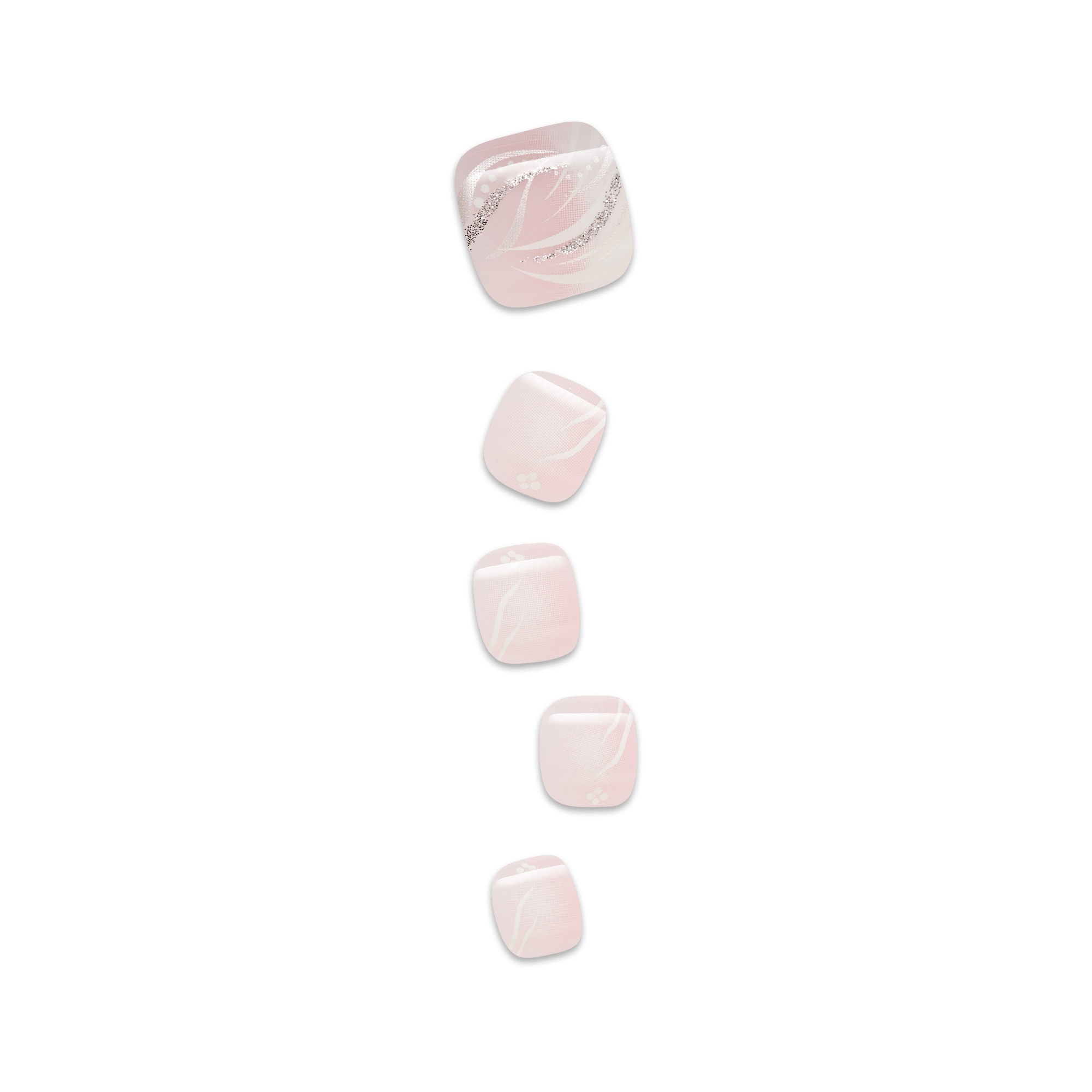 Five pink press on toenails stickers on a transparent background