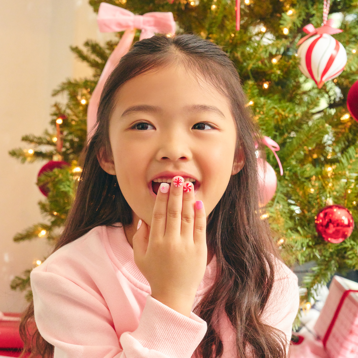 Impress Kids Holiday No Glue Fake Press On Nails - Frosty Fun | Design, Pink &amp; Red, Kids, Squoval, Manicure