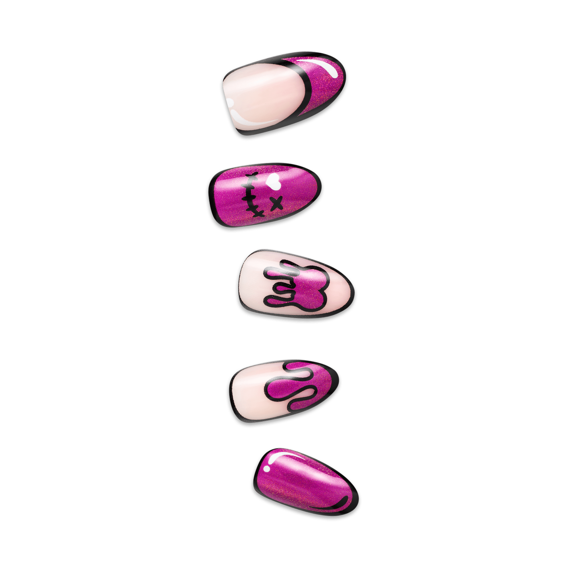 Impress Design Halloween No Glue Fake Press On Nails - Scary Glow | French Design, Pink, Medium, Almond, Glow In The Dark, Manicure