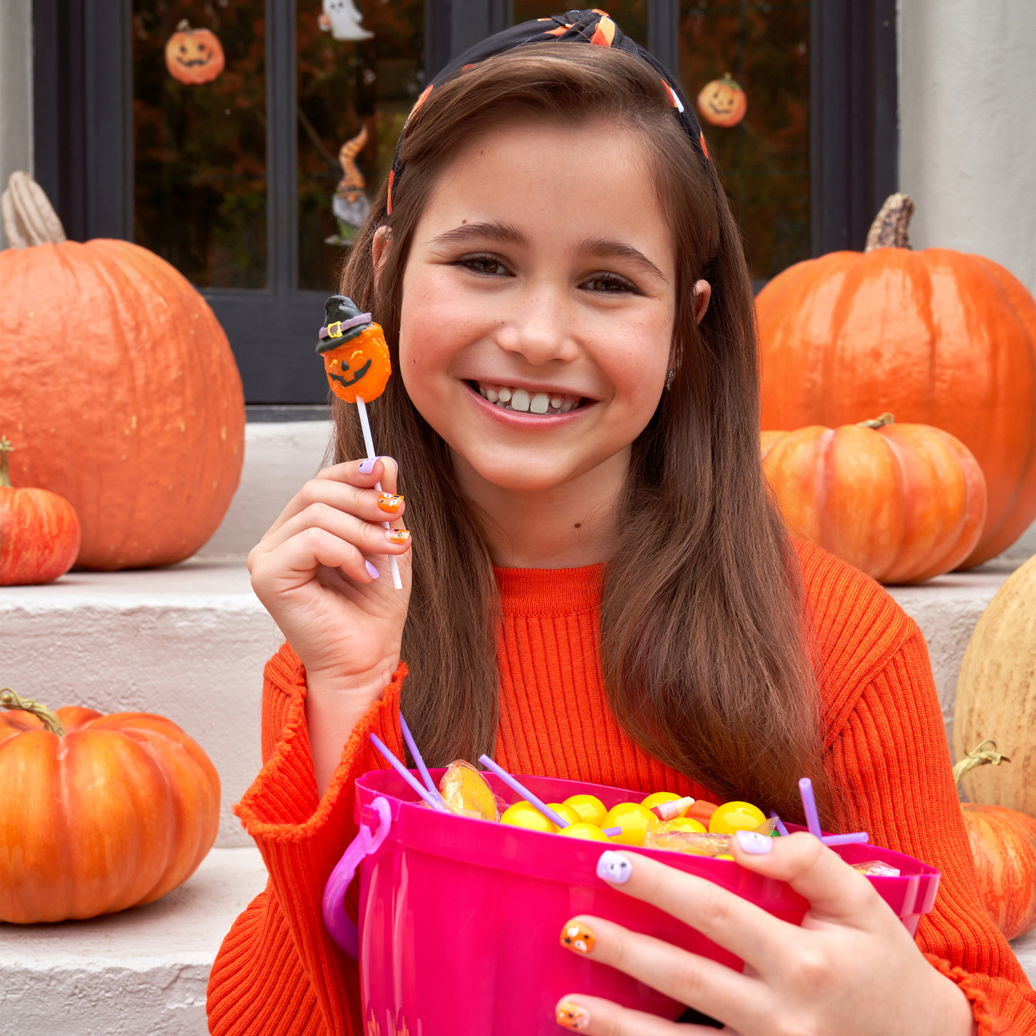 Impress Kids Halloween No Glue Fake Press On Nails - Boo! | Design, Purple &amp; Orange, Kids, Squoval, Glow In The Dark, Manicure
