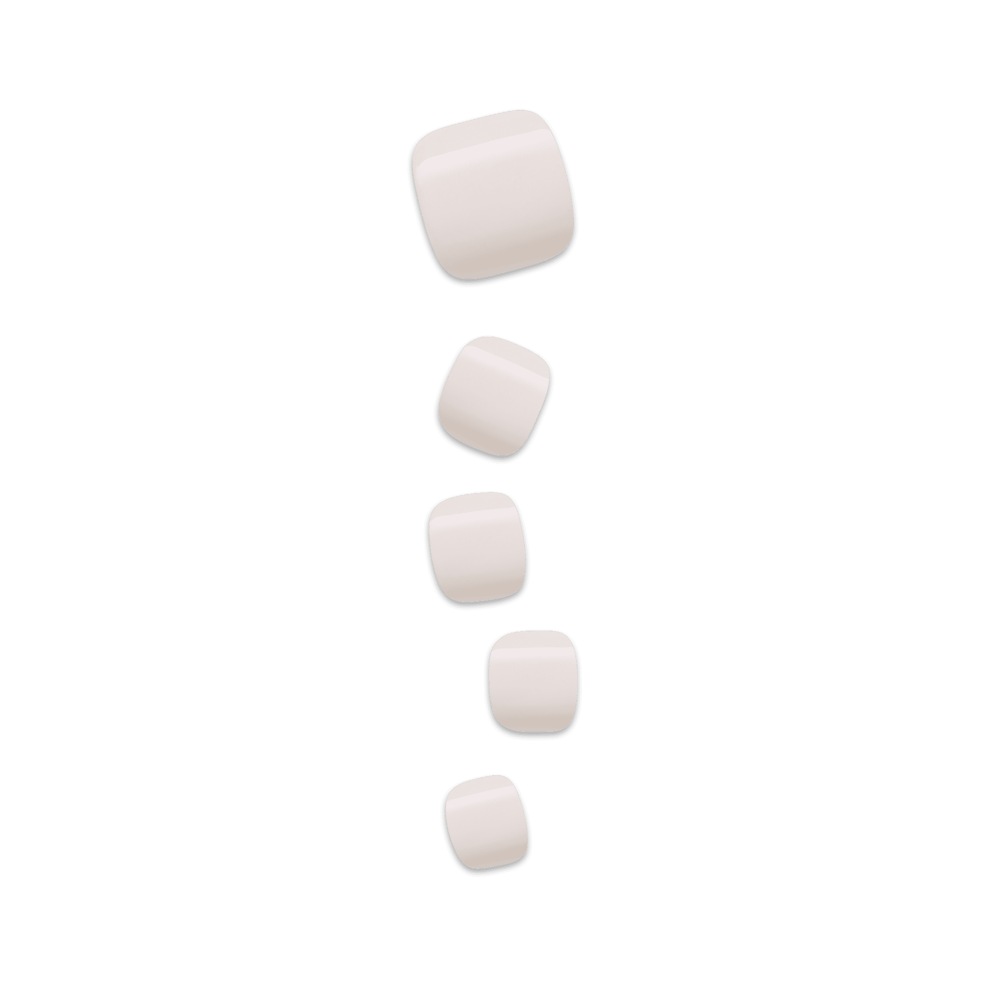Five white square toenails on a transparent background