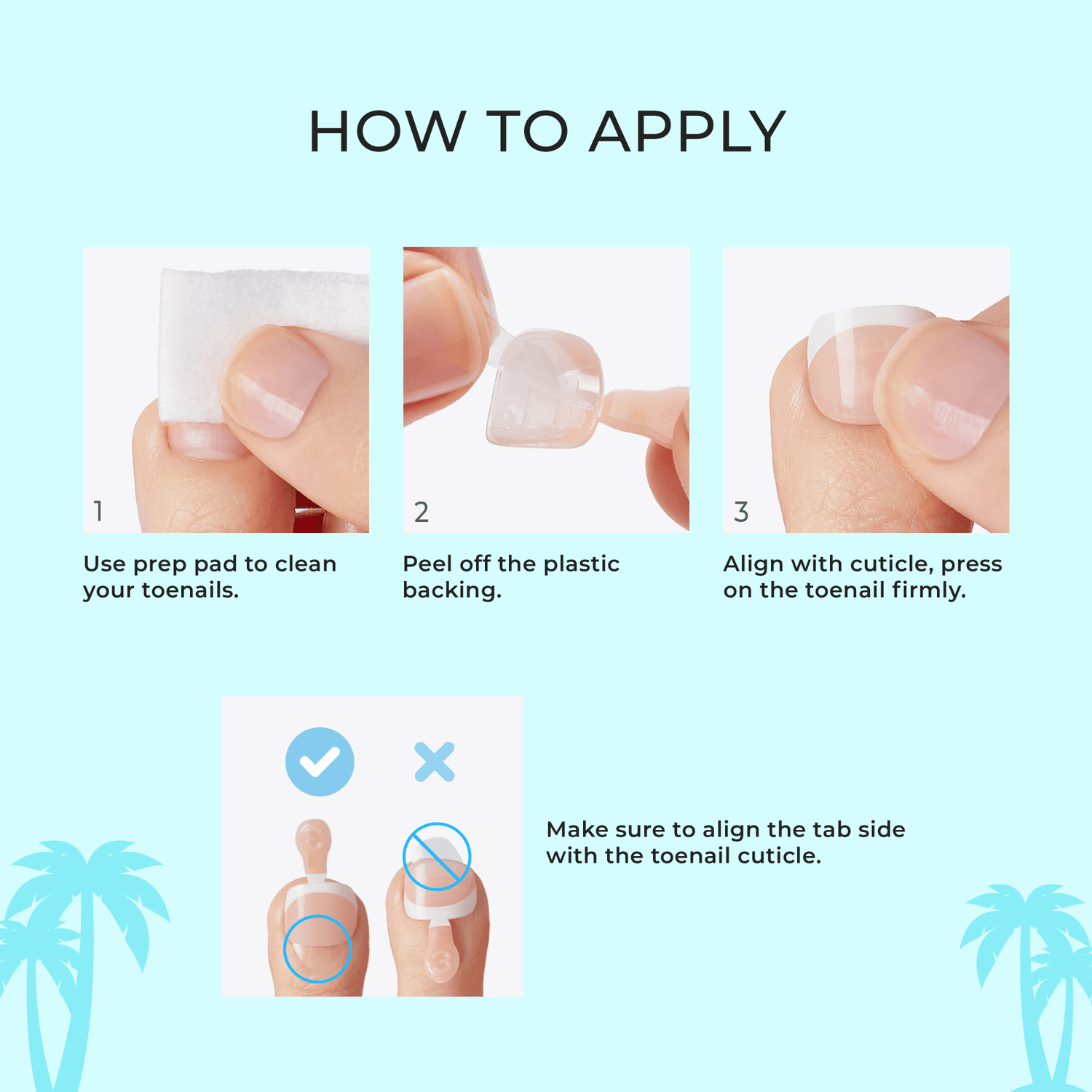 Step-by-step guide on how to apply nail care product with illustrations and text.