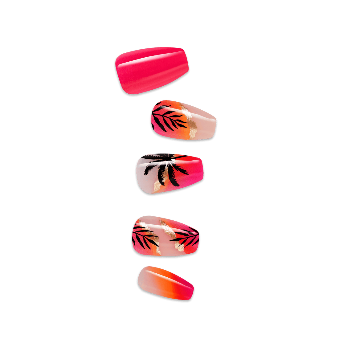 Set of pink orange and black designed nails