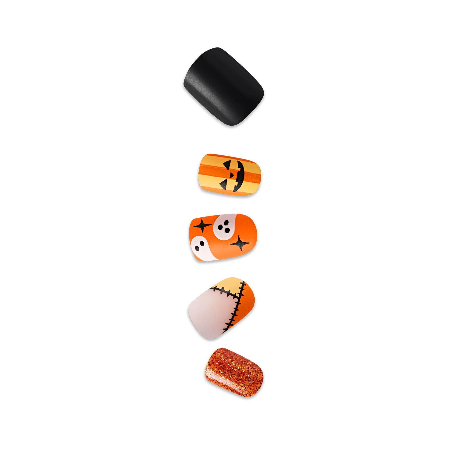 Impress Design Halloween No Glue Fake Press On Nails - Dead Glam | Design, Orange &amp; Black, Short, Squoval, Glow In The Dark, Manicure