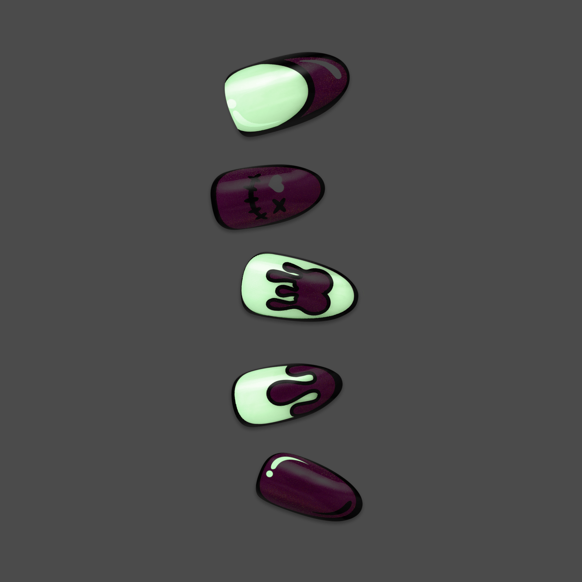 Impress Design Halloween No Glue Fake Press On Nails - Scary Glow | French Design, Pink, Medium, Almond, Glow In The Dark, Manicure